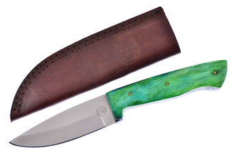 7.75" Green Smoothbone Full Tang Skinner w/Leather Sheath