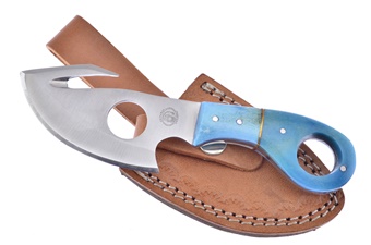7" Blue Smoothbone Full Tang Skinner w/Leather Sheath