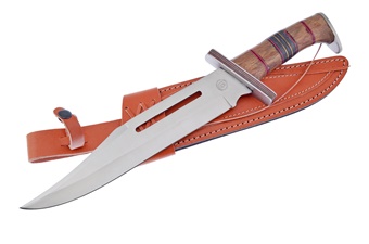 17"Overall Dark Wood Stainless Steel Leather Sheath
