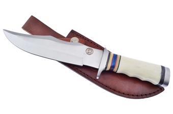 12" White Smoothbone Stainless Steel Bowie w/Leather Sheath