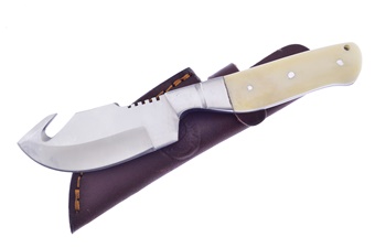 7.5" White Smoothbone Guthook Skinner w/ Sheath