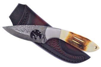 8.5" Damascus Second Cut Bone Leather Sheath