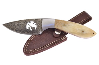 Damascus Duck Bowie White Smoothbone w/Sheath 8 1/2"