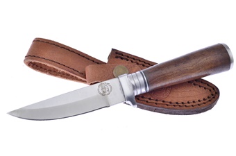 9" Walnut Wood Bowie w/Leather Sheath