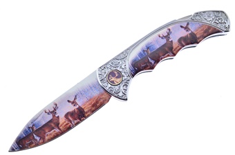 4" Deer Lockback w/Deer Print Stainless Steel Blade