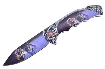 4" Wolf Lockback w/Wolf Print Stainless Steel Blade