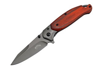 4.5"Wood Handle Grey Titanium Assisted Open