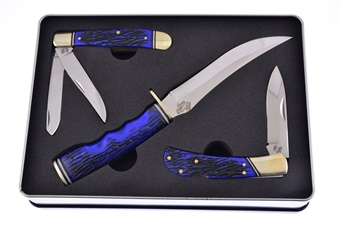 3pc Set Blue Delrin Stainless Steel Blades w/Sheath
