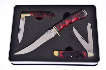 3 Piece Red Delrin Stainless Steel Blades w/Sheath