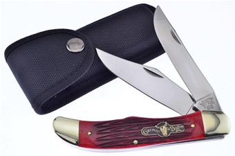 5.25" German Bull Red Pickbone Folding Hunter w/Sheath