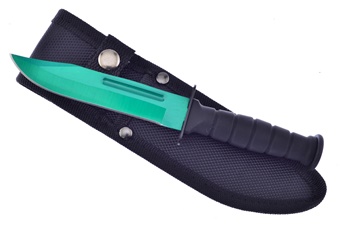 7.5" Rubberized Green Titanium Survival Knife