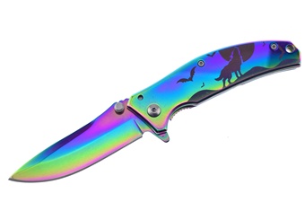4.25" Wolf Rainbow Titanium Folder