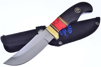 8" Black Pakkawood/Red Turquoise Skinner w/Sheath