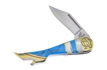3.25"Blue Turquoise/Mother Of Pearl Leg Knife