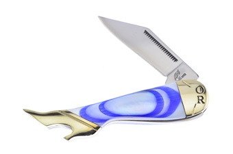 3.25" Blue Swirl Mother Of Pearl Leg Knife Stainless Steel