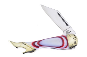 3.25"Red Swirl Mother Of Pearl Leg Knife Stainless Steel