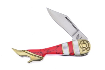 3.25" Red Turquoise/Mother Of Pearl Leg Knife