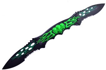 Green Skull Aluminum Double Bladed Tactical
