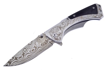 5" Stainless Steel w/Black Pakkawood Inlay Etch Blade