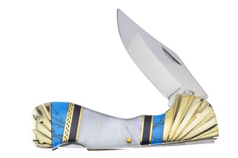 3.75" Mother Of Pearl w/Blue/Black Turquoise Choctaw