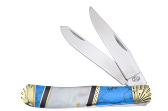 4.25" Blue/Black Turquoise/Mother Of Pearl Trapper