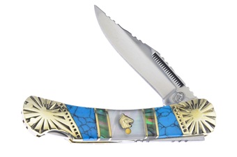 3.5" Turquoise/Abalone/Mother Of Pearl Warrior Lockback