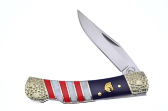 3.75" Mother Of Pearl/Red/Blue Acrylic Lockback