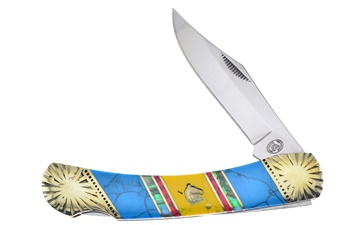 5" Yellow/Blue Turquoise Lockback