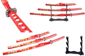 3pc Red Daisho w/Stand