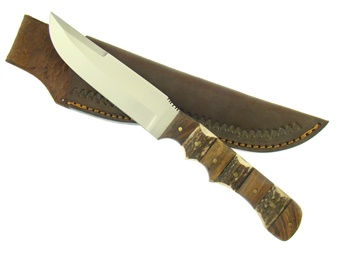 9.5" Stag/Wood Combo Bowie w/Sheath