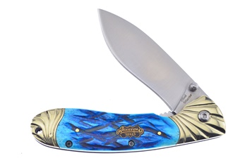 4.5" Blue Jigged Bone Liner Lock w/Clip