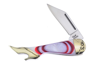 3.25" Red Swirl Mother Of Pearl Leg Knife