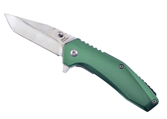 4" Green Aluminum Satin Stainless Steel Assisted Open