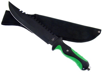 12" Green/Black Rubberized Bowie w/Nylon Sheath