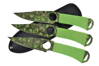 3pc Throw Set Stainless Steel Blade Nylon Sheath 8"Ov