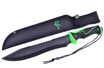 15" Black/Green Composite Bowie w/Sheath