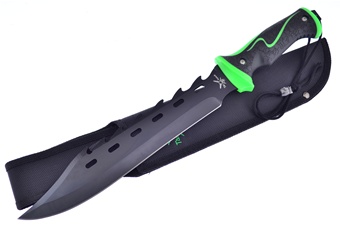15" Black/Green Composite Bowie w/Sheath
