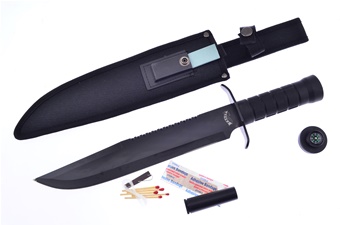 16" Black Survival Bowie w/Sheath