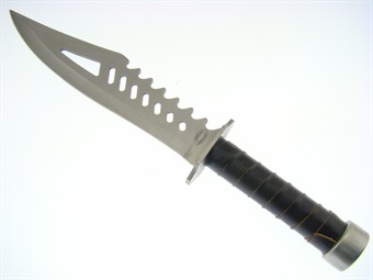 16.5" Black Leather Wrapped Bowie w/Sheath