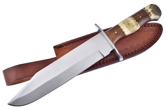 13.25" Wood/Stag Bowie w/Leather Sheath
