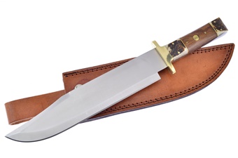 15.25" Wood/Deer Stag 4116g Full Tang Bowie w/Leather Sheath