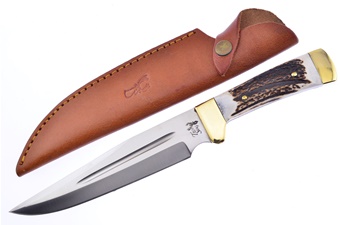 12.5" Stag Bowie w/Leather Sheath