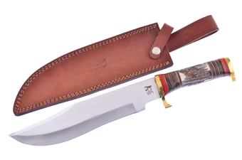 16.5" Stag/Leather/Wood Bowie w/Sheath