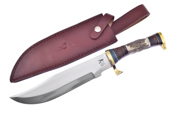 14.5" Bowie Stag/Leather/Wood w/Sheath
