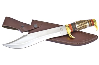 15" Stag/Leather/Wood Bowie w/Sheath