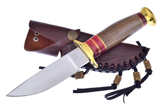 9.25" Walnut Wood Hunter w/Leather Sheath