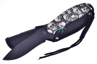 9" White Skull Camo Bowie w/Sheath