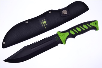 12" Green/Black Double Injection Bowie w/Sheath