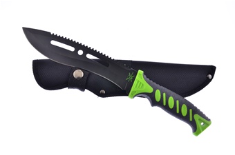 12" Black/Green Double Injection Bowie w/Sheath