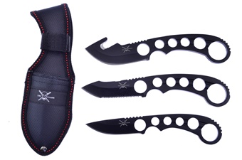Black Stainless Steel 3pc Hunting Set w/ Sheath